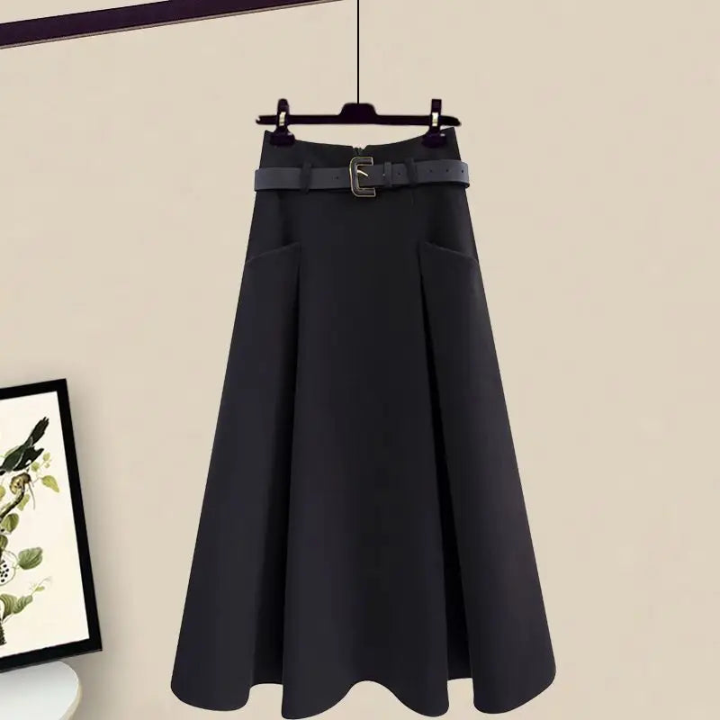 Oversized Women's Autumn Set New Fashion Slim and Versatile Strap Sweater Half Skirt Three Piece Set Fashion