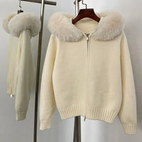 OFTBUY Hooded Oversized Cardigan Women 2025 Autumn Faux Fur Sweater Female Solid Fake Fur Knitting Coat Fashion Loose Knitwear