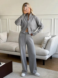 Two Piece Set Women Knitted Tracksuits Elegant Zipper Long Sleeve Sweater+High Waist Cotton Pants 2025 Fall Winter Clothes