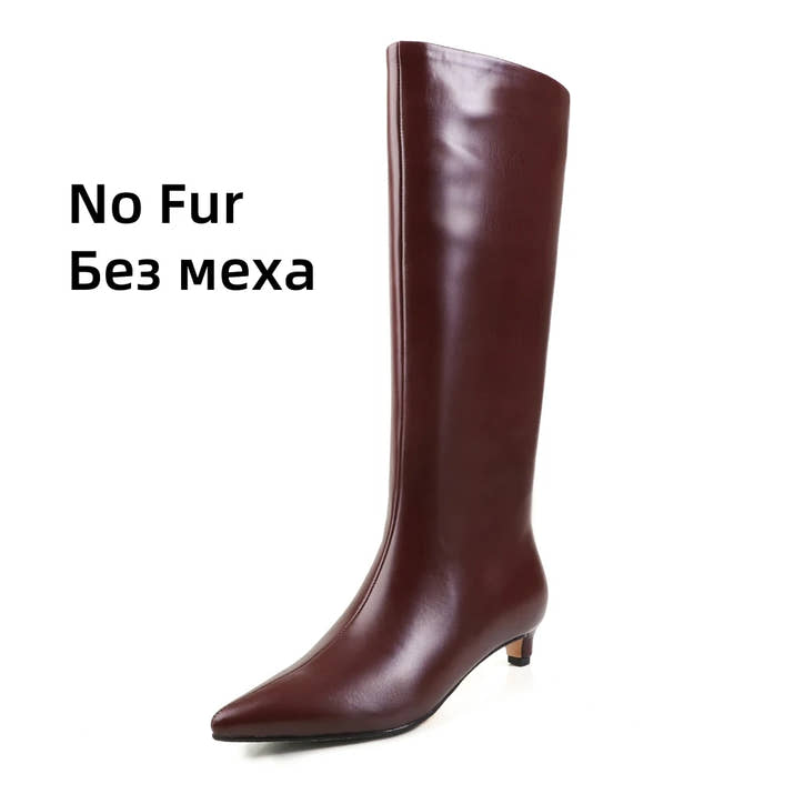 FEDONA Women Knee High Boots Cow Leather Kitten High Heels Long Warm Autumn Winter Knight Boots Female High Pointed Toe Boots