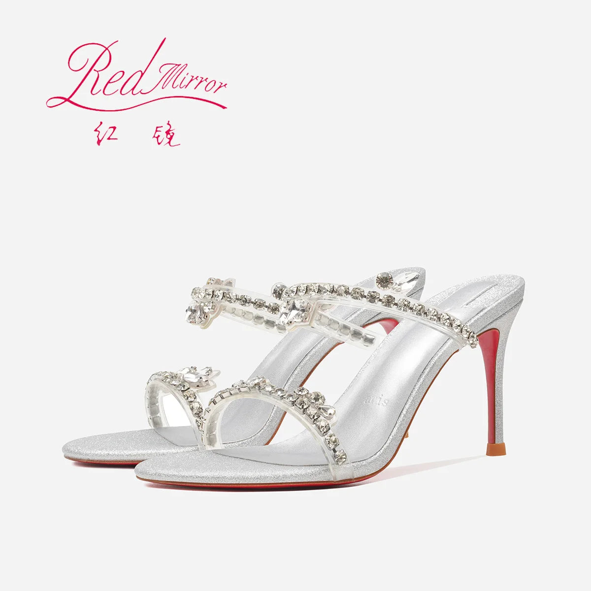Transparent flat strap sandals for women's summer wear, 2025 new silver rhinestone fairy style queen girl slim heel sandals