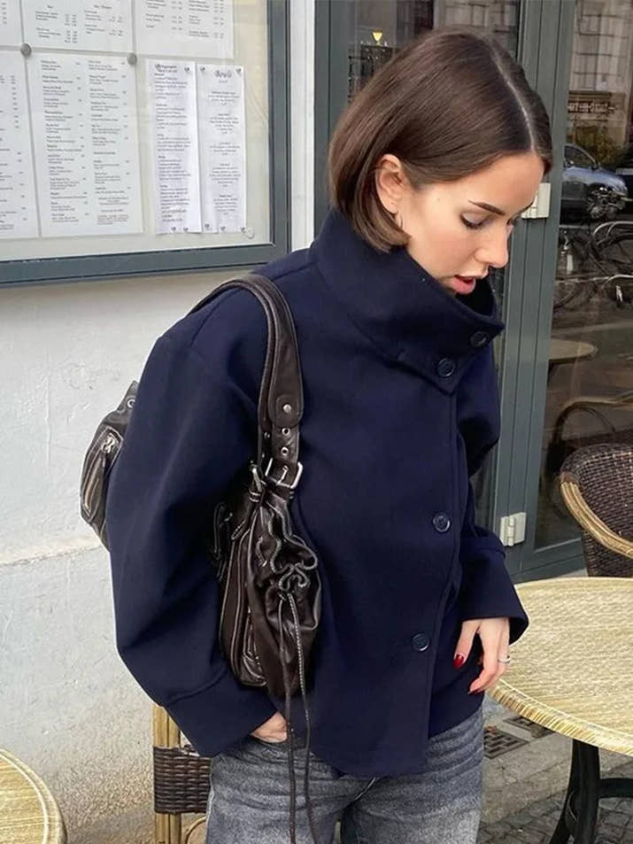 Stand Collar Single Breasted Woolen Overcoat Women Elegant Long Sleeve Solid Loose Fitting Coat New Autumn Winter Lady Outerwear