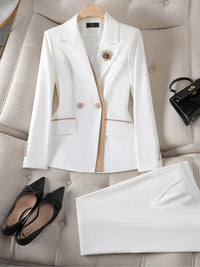 S-4XL PinK White Women Blazer and Pant Suit Office Ladies Business Work Wear 2 Piece Set Female Long Sleeve Jacket And Trouser