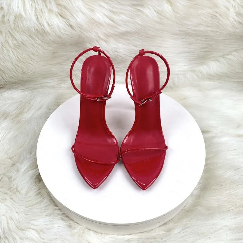 2025 one-word fashion sandals stiletto summer European and American pointed high-heeled women's shoes