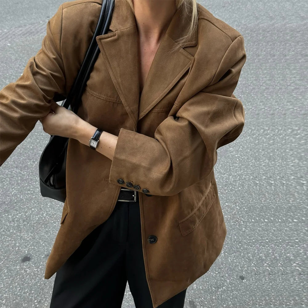 HXAO Women's Jacket Old money Jackets Brown Leather Suede Jacket Coat Vintage Demi-season Jacket Autumn Winter New in Outerwears