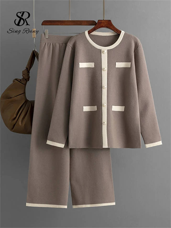 SINGREINY Winter Home Wear Sweater Sets Fashion Loose Long Pullovers+Elastic Long Pants High Quality Knitted Two Pieces Suits