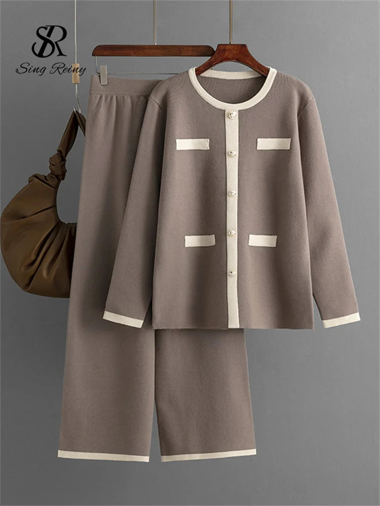 SINGREINY Winter Home Wear Sweater Sets Fashion Loose Long Pullovers+Elastic Long Pants High Quality Knitted Two Pieces Suits