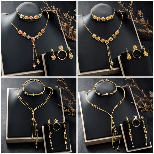 Diana baby Fashion jewelry Dubai 14k Gold Plated Ball Wedding Bride jewelry Sets For Women Necklace Pendant Flower Bracelets