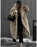 Women Long Coat Turn Down Collar Full Sleeve Thick Warm Y2k Streetwear Elegant Jackets Open Stith Autumn Winter 2025