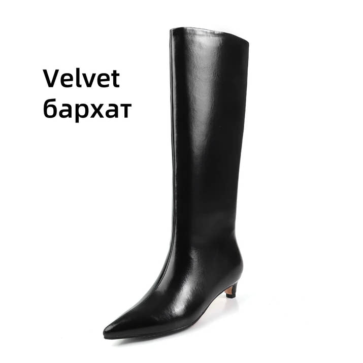 FEDONA Women Knee High Boots Cow Leather Kitten High Heels Long Warm Autumn Winter Knight Boots Female High Pointed Toe Boots