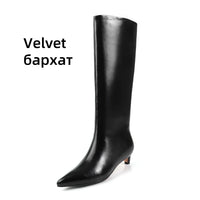 FEDONA Women Knee High Boots Cow Leather Kitten High Heels Long Warm Autumn Winter Knight Boots Female High Pointed Toe Boots