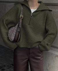 2025 Autumn/Winter Fashion Casual Solid Color Warm Fashion Knitted Women's Zipper Collar Sweater