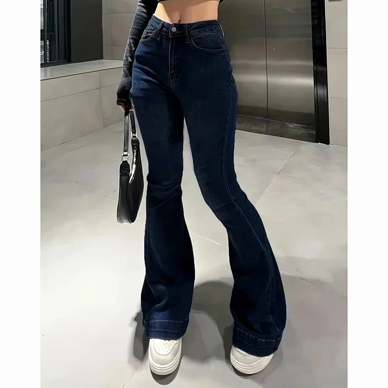 2025 Lady Vintage High Waist Flared Jeans Girls Stretchy Bootcut Denim Pants Women Slimming Thin Bell Bottoms Casual Trousers