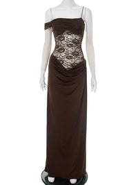 Mozision One Shoulder Lace See Through Sexy Maxi Dress Women Gown Fashion Off-shoulder Sleeveless Backless Club Long Dresses