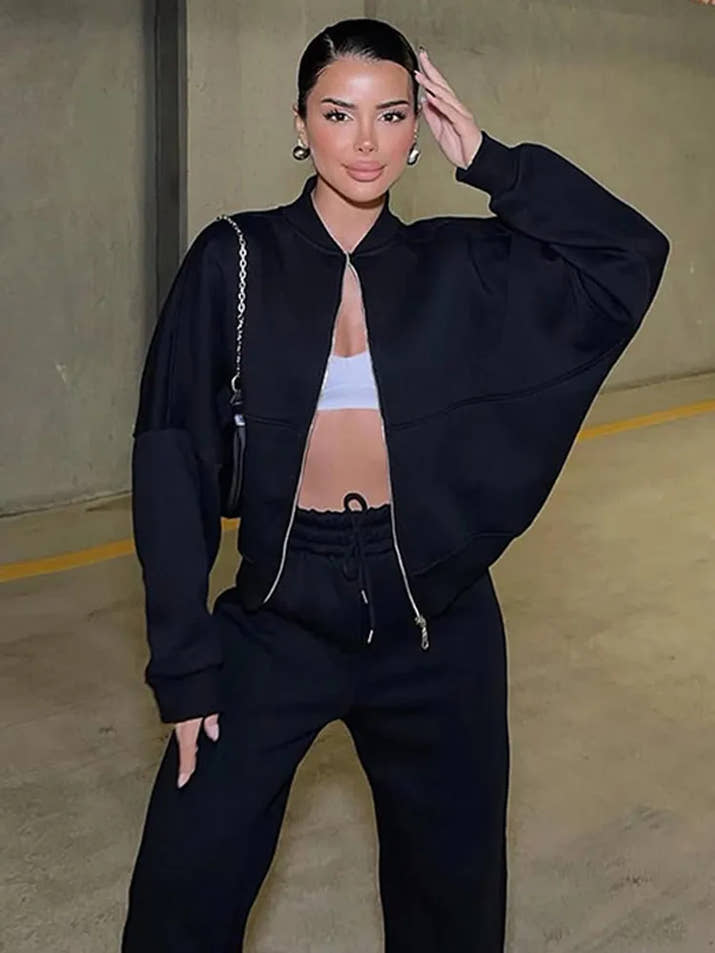 Tracksuit Suits Women's Sportswear 2-piece Retro Zipper Bomber Jacket Sweatshirt High-waisted Women's Loose Velvet Pants Suit