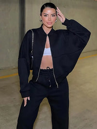 Tracksuit Suits Women's Sportswear 2-piece Retro Zipper Bomber Jacket Sweatshirt High-waisted Women's Loose Velvet Pants Suit