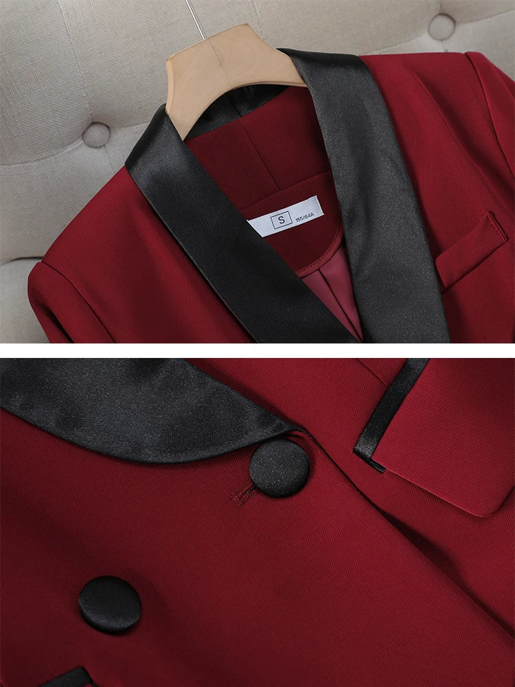 Elegant Red Black Women Pant Suit Office Ladies Female Business Work Wear 2 Piece Set Formal Blazer Jacket And Trouser Women3354