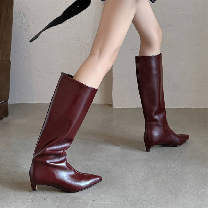 FEDONA Women Knee High Boots Cow Leather Kitten High Heels Long Warm Autumn Winter Knight Boots Female High Pointed Toe Boots