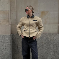 Leather Lapel Collar Double-head Zipper Short Jacket Casual High Street Style Coat 2025 Autumn Fashion Women's Clothing