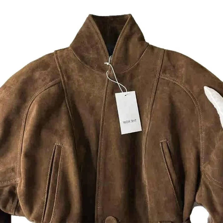 Women's Clothing Coffee Brown Suede Velvet Fitted Waist Short Jacket Korean Style Light Mature Style Windproof Trench Coat