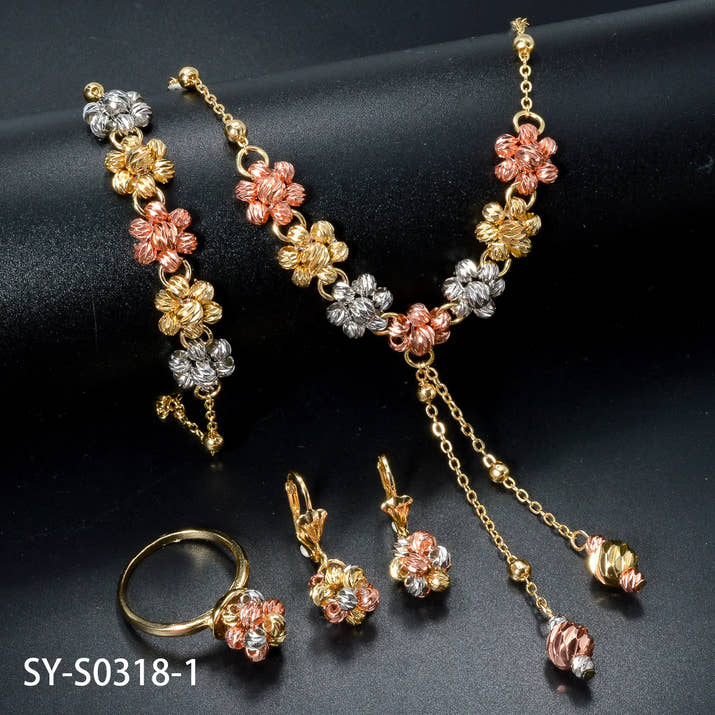Diana baby Fashion jewelry Dubai 14k Gold Plated Ball Wedding Bride jewelry Sets For Women Necklace Pendant Flower Bracelets