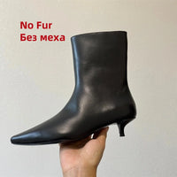FEDONAS 2025 New Genuine Leather Ankle Boots For Women Kitten High Heels Pumps Leather Elegant Fashion Street Short Boots Shoes