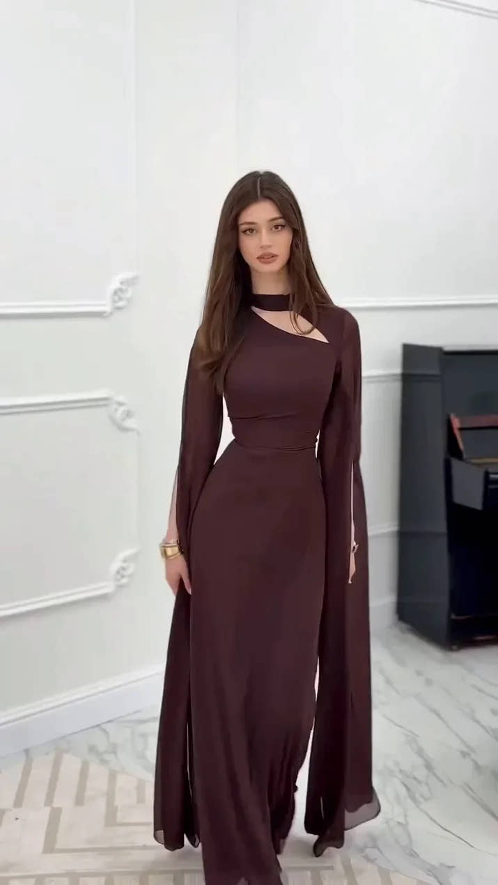Summer Women's Clothing O-neck Long Sleeve Party Dress Elegant Solid Color Robe Dress Fashion High Waist Slim Evening Dress