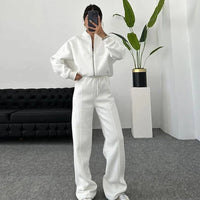 Tracksuit Suits Women's Sportswear 2-piece Retro Zipper Bomber Jacket Sweatshirt High-waisted Women's Loose Velvet Pants Suit