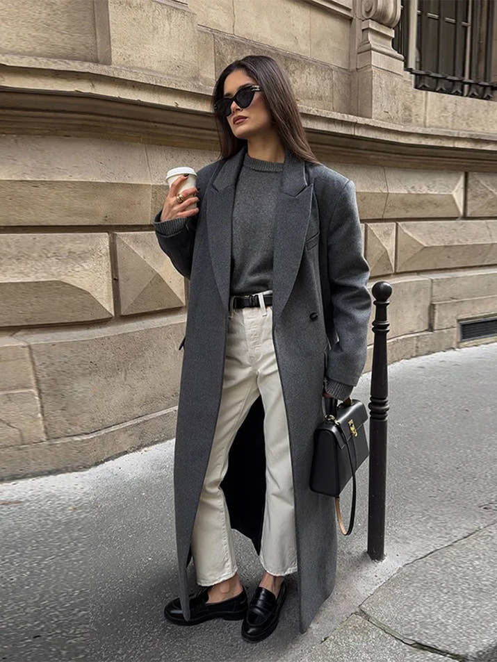 Office Women's Woolen Long Coat Turn-down Collar Long Sleeve Single Button Mid-length Outerwear 2025 Autumn New Lady Overcoats