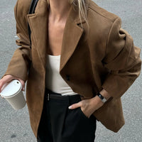 HXAO Women's Jacket Old money Jackets Brown Leather Suede Jacket Coat Vintage Demi-season Jacket Autumn Winter New in Outerwears