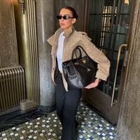 Street Fashion Women's Suede Jacket Loose Khaki Lapel Zipper Long Sleeve Bomber Coat 2025 Autumn Winter New Lady Outwears