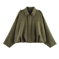 ETJ 2025   new women's suede texture effect Loose version of fashion lapel shoulder bomber jacket