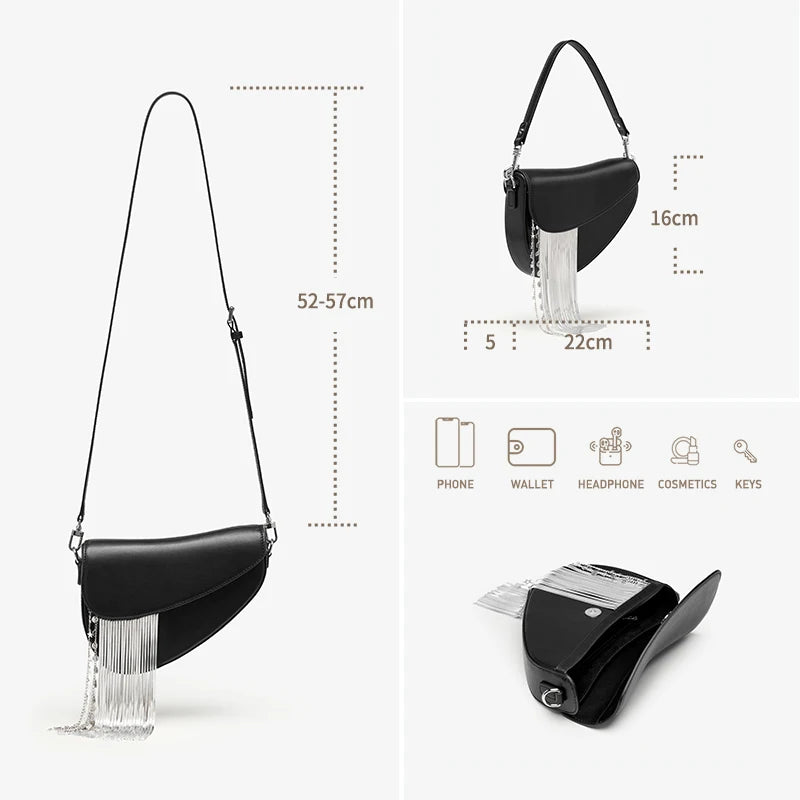 BAFELLI 2025 NEW LUXURY WOMAN BAGS LEATHER STYLISH INDIVIDUALITY FASHION TASSELS PURSE SHOULDER CROSSBODY HANDBAGS FEMALE SADDLE