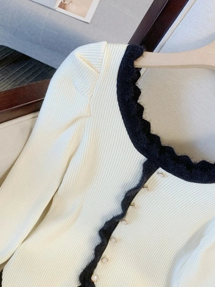 Y2K Temperament Women Cardigan Tops 2025 Ropa Mujer Pull Femme  Knitted Tunic Sweater Coat Ruffles Chic Sweet Sueter