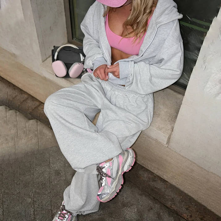 Autumn Women's Tracksuit with Zipper and Trousers Gary Casual Two Piece Set Women Casual Yellow Pant Sports Suit with A Hood