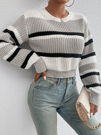 autumn and winter hot sale new acrylic loose drop shoulder round neck color matching knitted long sleeve ladies sweater