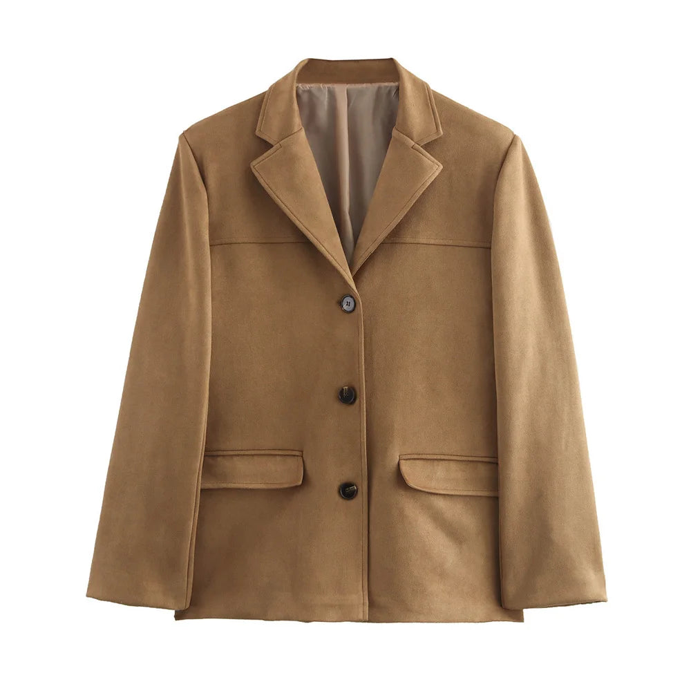HXAO Women's Jacket Old money Jackets Brown Leather Suede Jacket Coat Vintage Demi-season Jacket Autumn Winter New in Outerwears