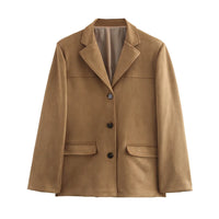 HXAO Women's Jacket Old money Jackets Brown Leather Suede Jacket Coat Vintage Demi-season Jacket Autumn Winter New in Outerwears
