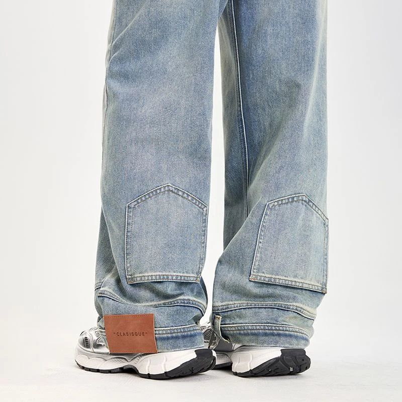 FINEWORDS Vintage Unique Design High Waist Wide Leg Jeans Streetwear Loose Jeans Easymatch Korean Full Length Denim Pants