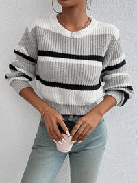 autumn and winter hot sale new acrylic loose drop shoulder round neck color matching knitted long sleeve ladies sweater
