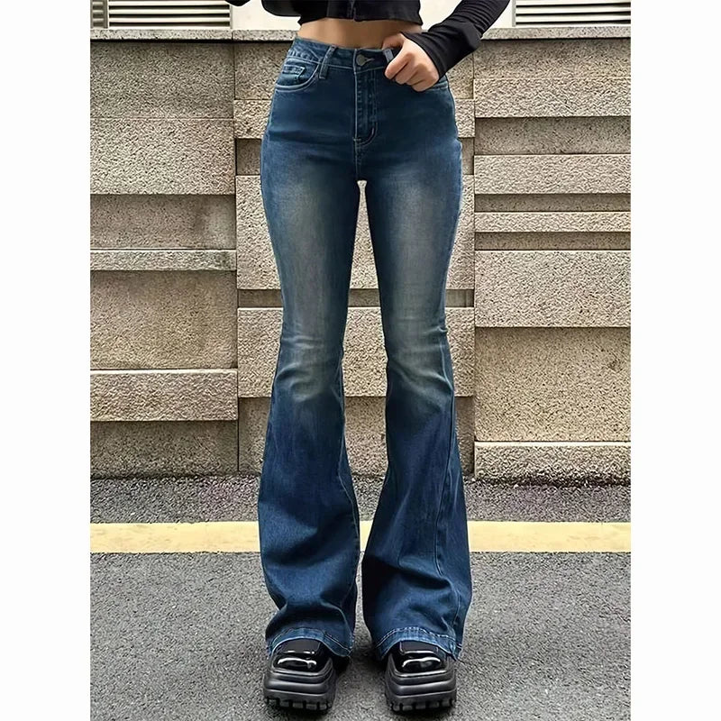 2025 Lady Vintage High Waist Flared Jeans Girls Stretchy Bootcut Denim Pants Women Slimming Thin Bell Bottoms Casual Trousers