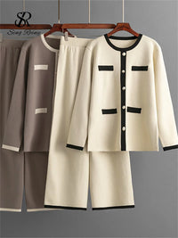 SINGREINY Winter Home Wear Sweater Sets Fashion Loose Long Pullovers+Elastic Long Pants High Quality Knitted Two Pieces Suits