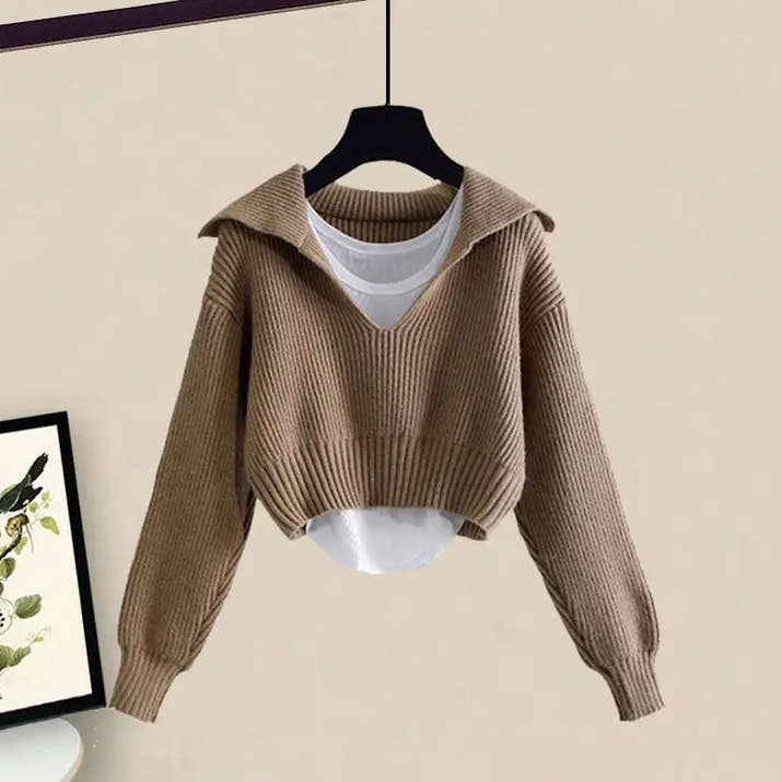 Oversized Women's Autumn Set New Fashion Slim and Versatile Strap Sweater Half Skirt Three Piece Set Fashion