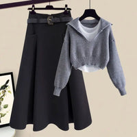 Oversized Women's Autumn Set New Fashion Slim and Versatile Strap Sweater Half Skirt Three Piece Set Fashion