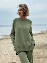 Two Piece Set Women Knitted Tracksuits Elagant Turtleneck Long Sleeve Pullovers Top+High Waist Casual Pants Outfits 2025 Winter