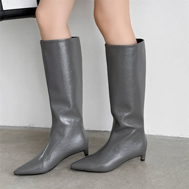 FEDONA Women Knee High Boots Cow Leather Kitten High Heels Long Warm Autumn Winter Knight Boots Female High Pointed Toe Boots