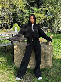Tracksuit Suits Women's Sportswear 2-piece Retro Zipper Bomber Jacket Sweatshirt High-waisted Women's Loose Velvet Pants Suit