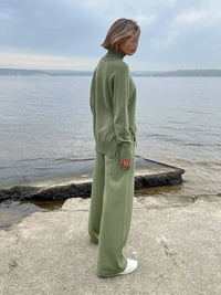 Two Piece Set Women Knitted Tracksuits Elagant Turtleneck Long Sleeve Pullovers Top+High Waist Casual Pants Outfits 2025 Winter