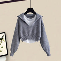 Oversized Women's Autumn Set New Fashion Slim and Versatile Strap Sweater Half Skirt Three Piece Set Fashion