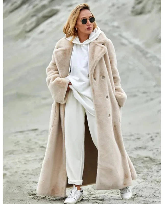 2025 Autumn and Winter Thick Long Suit Collar Imitation Mink Fur Coat Furry Integrated Faux Fur Windbreaker for Women